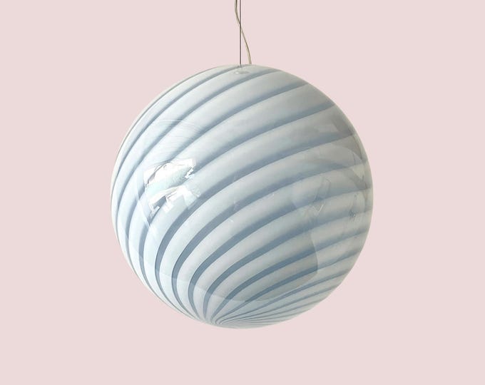 CLOUD BLUE MURANO large ceiling lamp with swirl rigadin glass, golden frame