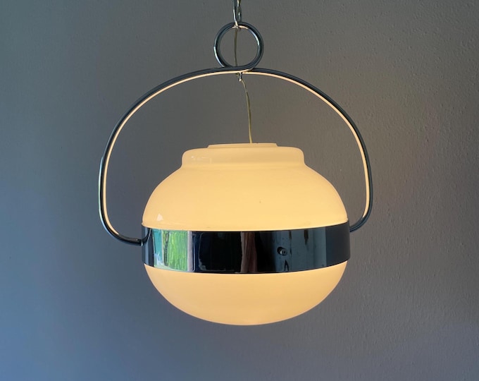 Rare Modern Italian Design chandelier, original vintage 70s, with blown glass cased
