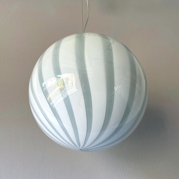 SAGE GREEN MURANO ceiling lamp with stripes rigadin glass - D 30 cm