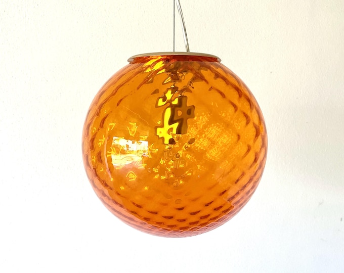 Lovely Murano ceiling lamp, vintage 80s, with orange Baloton glass D25