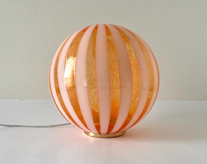 TRASPARENZE orange Murano glass table lamp with white rods by Effetre Murano, mouth-blown and hand-crafted