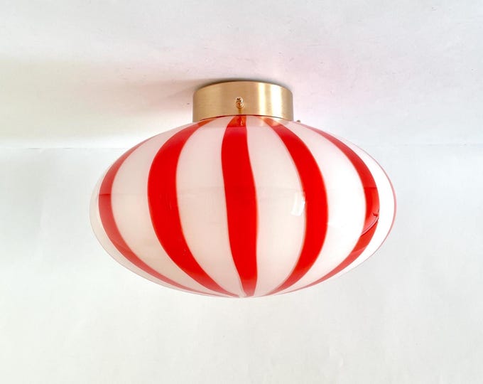 FILIGRANA MURANO STRIPES wall/ceiling lamp red D33 oval - handmade by Murano glass masters-golden frame