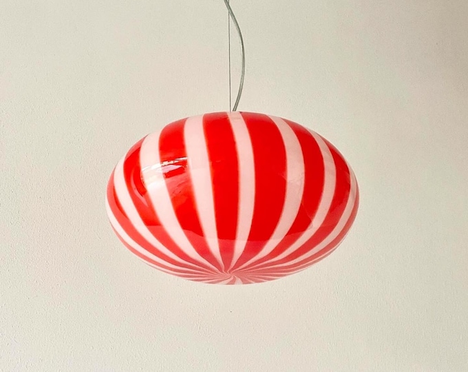 FILIGRANA MURANO STRIPES ceiling lamp red D33 oval - handmade by Murano glass masters-silver frame