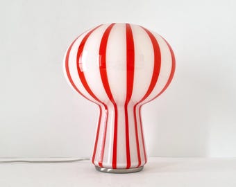 Filigree FRUGOL MURANO table lamp, design E Cacciavillani, red stripes, silver frame
