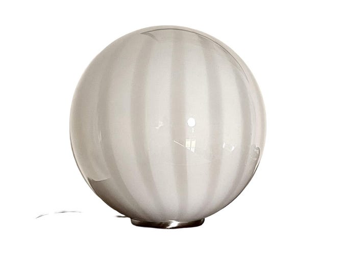 DOVE GRAY stripes MURANO table lamp with stripes rigadin glass D 30 cm, silver frame