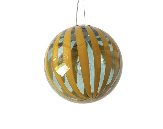 TRASPARENZE green Murano glass chandelier with amber/yellow rods by Effetre Murano, mouth-blown and hand-crafted