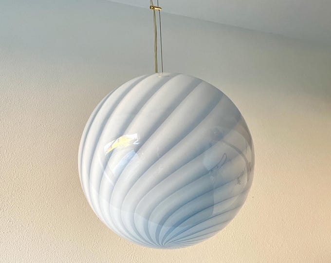 CLOUD BLUE MURANO D 30 ceiling lamp with swirl rigadin glass, golden frame