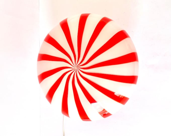 Filigree Murano Stripes wall/ceiling lamp red D33 oval, SPECIAL PRICE, handmade by Murano glass masters-golden frame