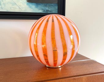 TRASPARENZE orange Murano glass table lamp with white rods by Effetre Murano, mouth-blown and hand-crafted