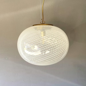 Stunning large Murano vintage ceiling lamp with lovely swirl gray and white filigree glass