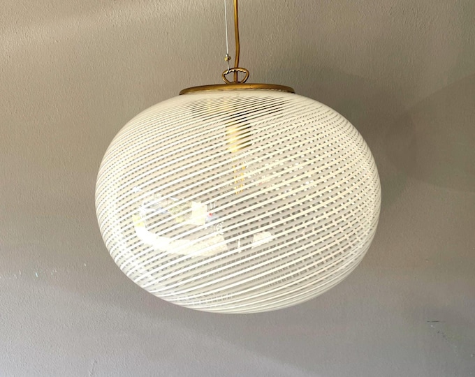 Stunning large Murano vintage ceiling lamp with lovely swirl gray and white filigree glass