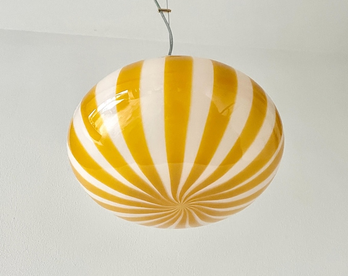 FILIGRANA MURANO STRIPES ceiling lamp yellow D33 oval - handmade by Murano glass masters-golden frame