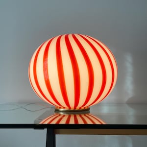 FILIGRANA MURANO STRIPES large table lamp red D40 oval - handmade by glass masters, golden frame