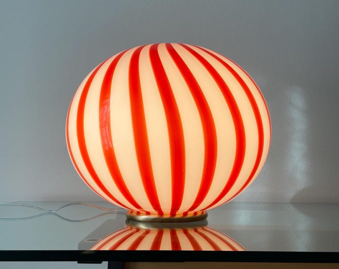 FILIGRANA MURANO STRIPES large table lamp red D40 oval - handmade by glass masters, golden frame