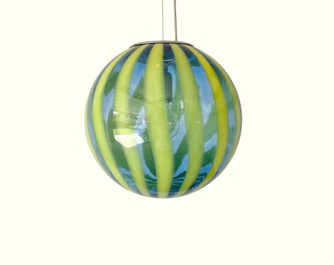 Murano glass chandelier TRASPARENZE blue with lemon yellow rods by Effetre Murano, mouth-blown, hand-crafted - golden frame D30