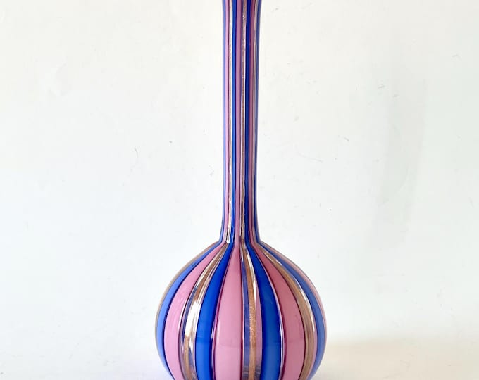 precious rare MURANO vase hand-crafted with canes and colored filigree, vintage 70s A