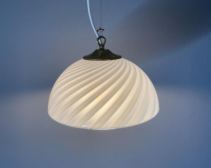 Murano ceiling lamp, vintage 70s, with lovely white swirl rigadin glass,