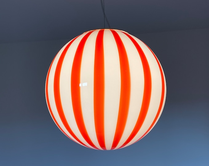 Red FILIGRANA MURANO STRIPES lamp, Large D40, handmade by Murano glass masters sphere