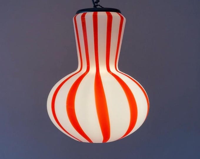 Filigree FRUGOL MURANO LAMP for ceilig - design E Cacciavillani, red stripes, silver frame