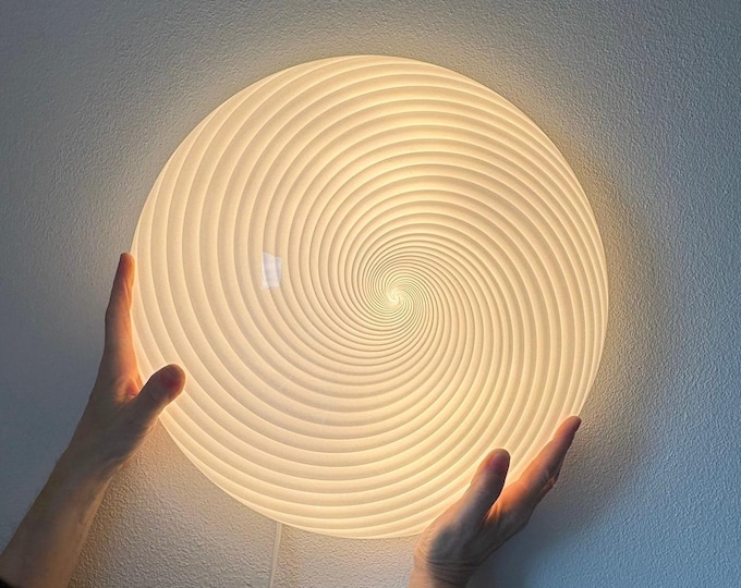Large vintage Murano wall ceiling lamp, hand-blown and hand-crafted swirl rigadin glass