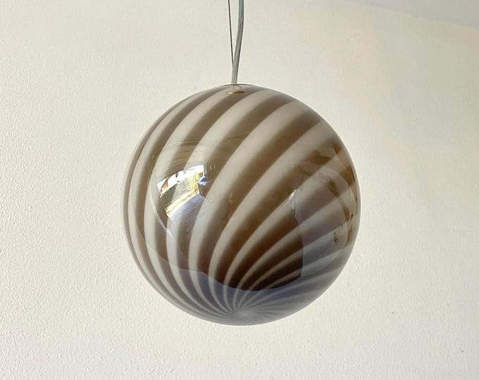 LIGHT BROWN MURANO D 20 ceiling lamp with swirl rigadin glass, golden frame
