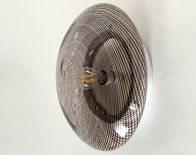 Vintage 70s swirl filigree Murano wall ceiling lamp, hand-blown and hand-crafted Murano glass