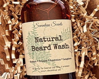 Mens natural Beard Wash, conditioning beard wash for shiny and manageable beard, promotes a healthy beard, growth, shine, self care for men,