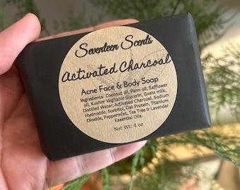 Natural Charcoal Acne Soap | Goat Milk Tea Tree Soap | Activated Charcoal Facial Bar | Peppermint Lavender Acne Bar | Handmade Skincare
