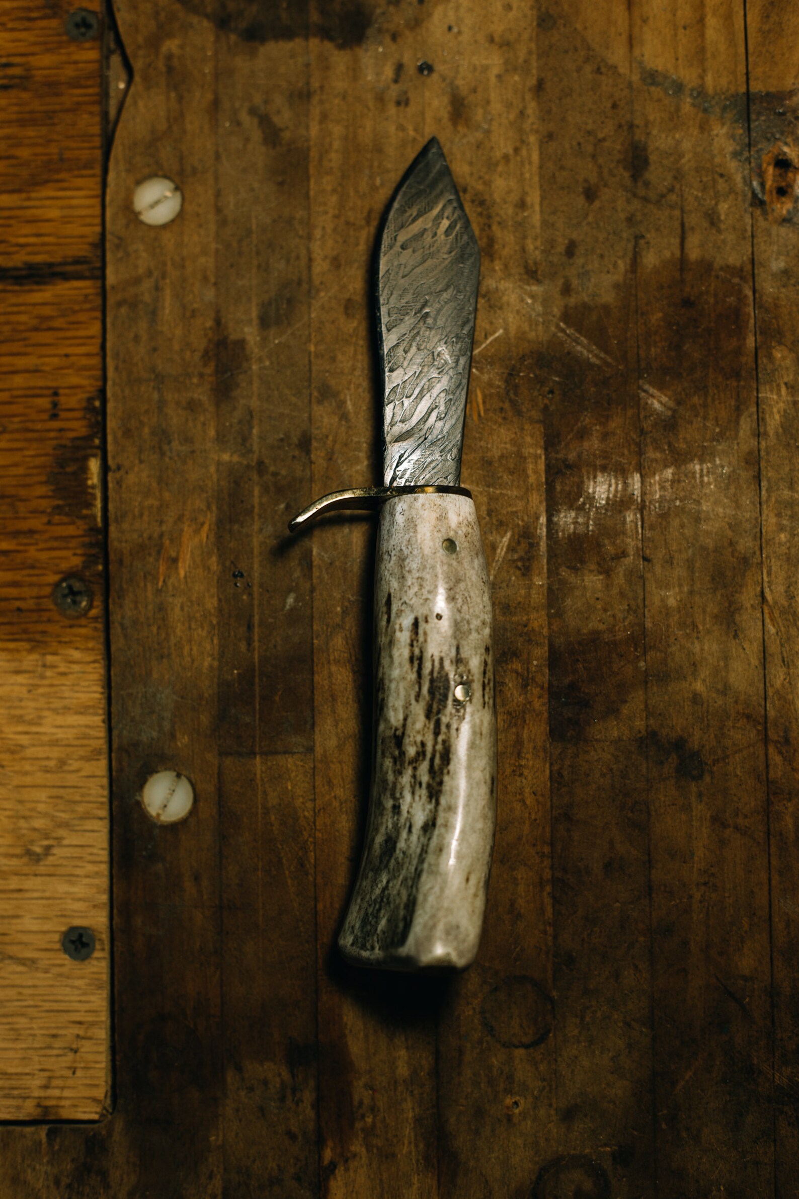 Buck Horn Handle Hammer Knife With 5 Damascus Etsy