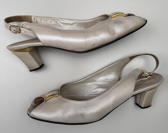 Charles Patou Ingledew's Slingback Heels Peep Toe Vintage Old Money Glam Size 9B