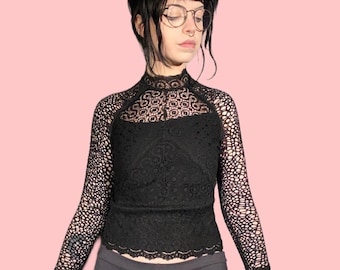 Vintage Sagaie Lace Top Whimsigoth Witchy Goth Coquette Made in Paris France