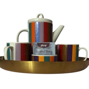 Set da tè San Remo 7 pezzi a righe colorate, prodotto in Giappone, stile imperiale vintage