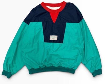 Cortavientos Taboo vintage de los 90, jersey con bloques de color verde azulado, azul marino y rojo, estilo retro activo, talla L