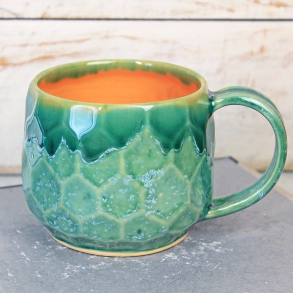 Green Coffee Mug with Faceted Texture, 15 oz