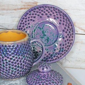 Purple Ceramic Mug with Saucer and Lid, 15 oz image 4