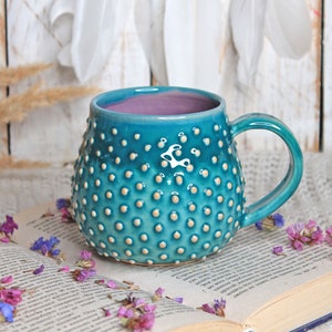 Turquoise Ceramic Mug with Dots, 11 oz image 1