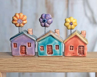 Small Ceramic Floral House, Ceramic Tiny House, Miniature House