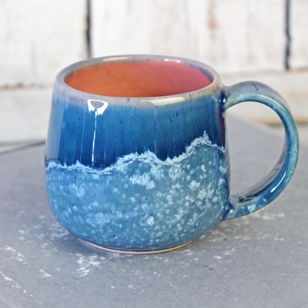 Handmade Blue Pottery Coffee Mug, 5 oz