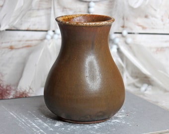 Brown Ceramic Vase Fired in the Traditional Japanese Anagama Kiln, 5"