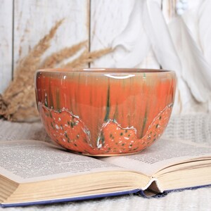 27 oz Orange Glazed Ceramic Pottery Bowl image 2