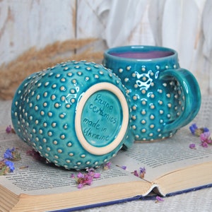 Turquoise Ceramic Mug with Dots, 11 oz image 6