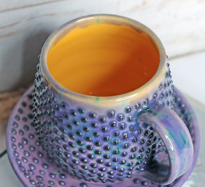Purple Ceramic Mug with Saucer and Lid, 15 oz image 9