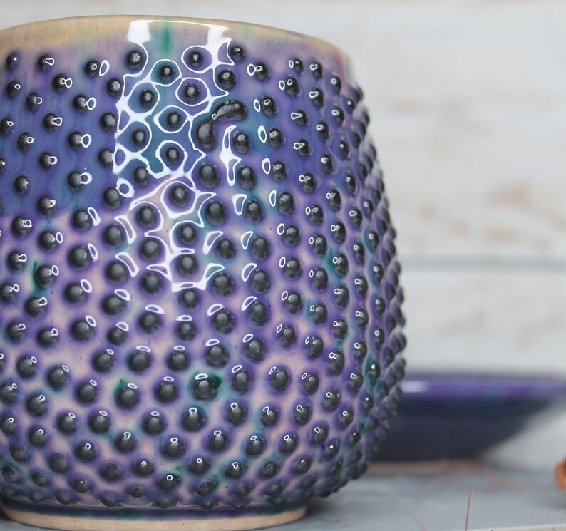 Purple Ceramic Mug with Saucer and Lid, 15 oz image 7