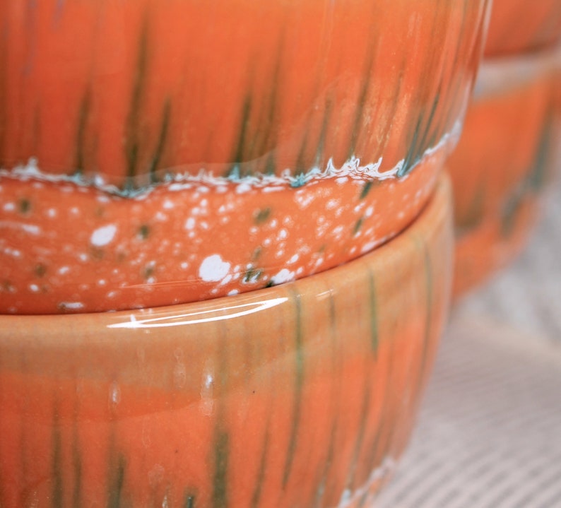 27 oz Orange Glazed Ceramic Pottery Bowl image 9