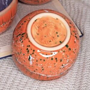 27 oz Orange Glazed Ceramic Pottery Bowl image 4