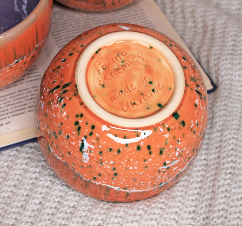 27 oz Orange Glazed Ceramic Pottery Bowl image 4