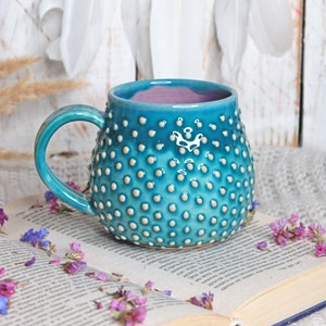 Turquoise Ceramic Mug with Dots, 11 oz image 3