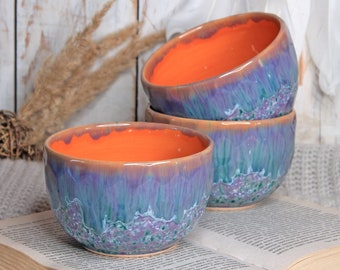 Purple Pottery Bowl with Faceted Texture, 16 oz