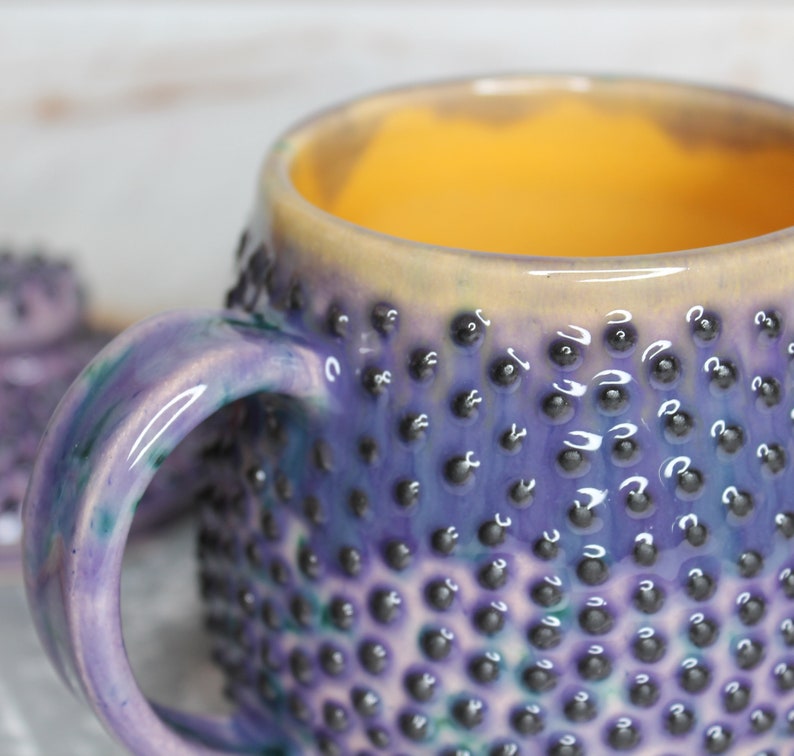 Purple Ceramic Mug with Saucer and Lid, 15 oz image 6