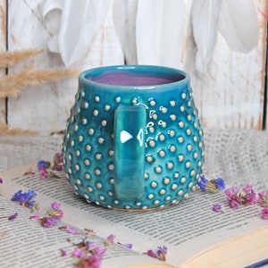 Turquoise Ceramic Mug with Dots, 11 oz image 2